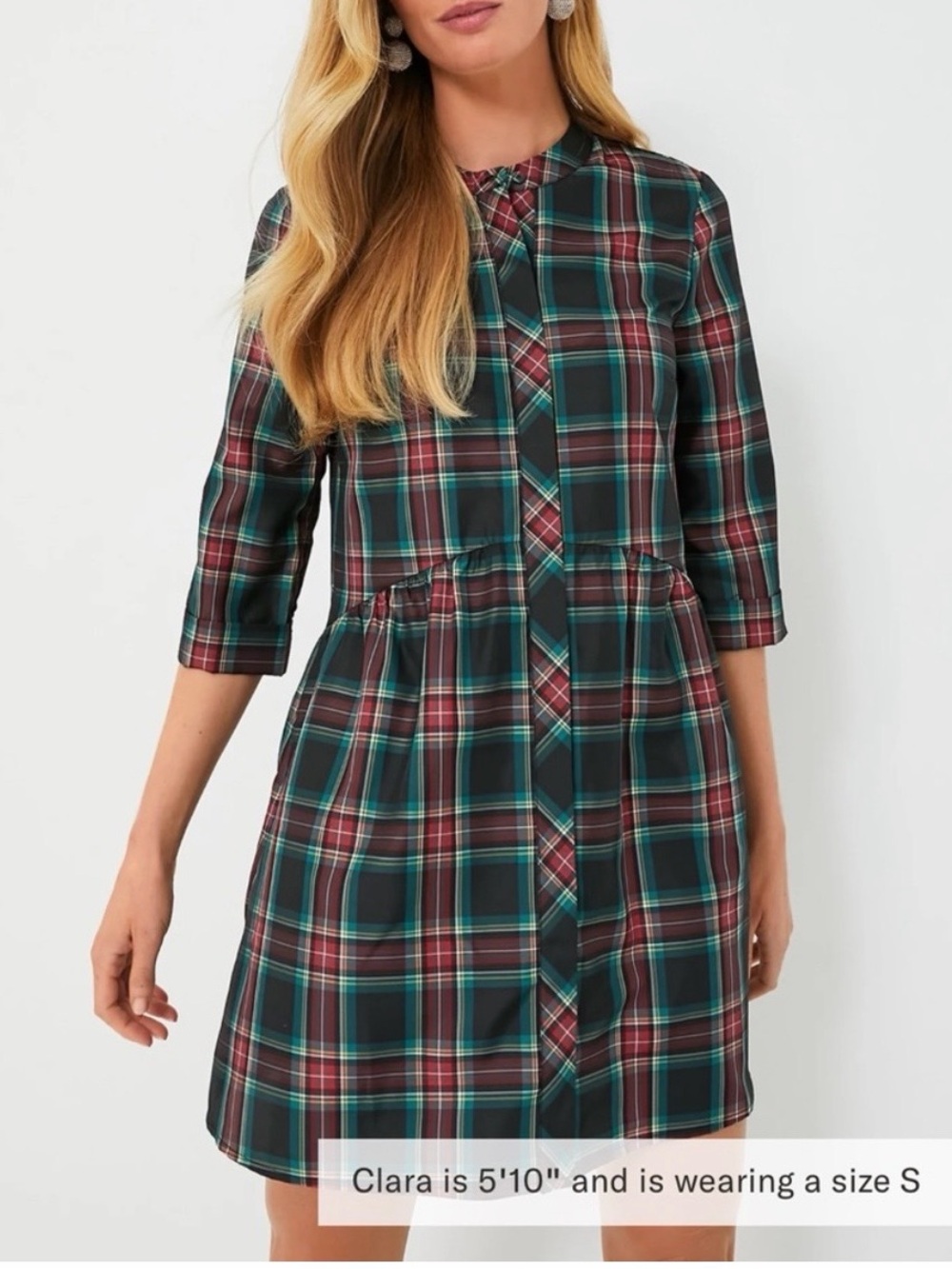 Tuckenuck Royal shirt dress.  Plaid Long Sleeve Tunic Dress in Green and Burgund